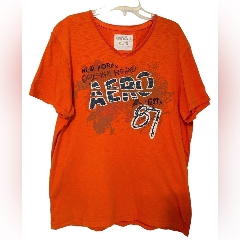 Aeropostale V-Neck Short Sleeve Shirt  Distressed Orange Mens XXLg